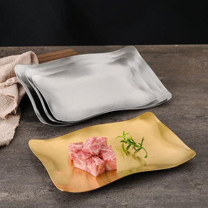 Plato Rectangular de Acero Inoxidable, Dorado, Forma Irregular, Plato para Barbacoa, Plato para Aperitivos, Plato Bajo, Vajilla para Restaurante - Product Image 1