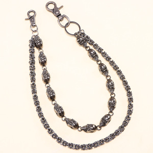 <b>Skull</b> Waist Chain Double Layer Punk Hip Hop Men's Chain Tibetan Silver Black Skeleton Pattern Daily Wear - Product Image 1