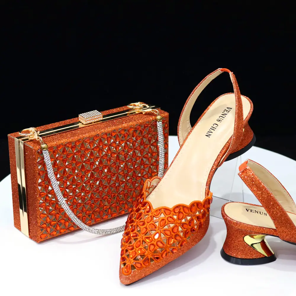 Yeni stil İtalyan tasarım ayakkabı çanta seti ile taşlar el yapımı ayakkabı ve uyumlu çanta çanta seti için parti