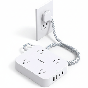 5ft Flat Plug <b>Extension</b> Power Strip 4 <b>USB</b> C Ports & 4 Widely Outlets Wall Mount Desk Charging Extender with 4 <b>USB</b> Ports - Product Image 2