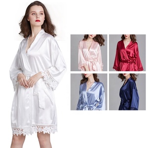 Cerimonia nuziale del commercio all'ingrosso delle donne di abito sposa damigella d'onore del merletto <span class=keywords><strong>vestaglia</strong></span> di seta personalizzata solido <span class=keywords><strong>kimono</strong></span> abiti di raso per la festa nuziale - Product Image 3