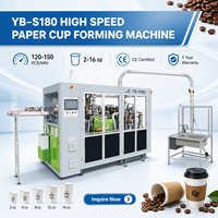 Machine de formage de gobelets en papier servo YB-S180, ligne de production de gobelets en papier jetables de 2 à 16 oz, 120 à 150 pièces minimum, avec garantie d'un an