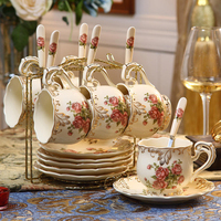 Ensemble de tasses à café et soucoupes en céramique de style européen, service à café et à thé en porcelaine vintage