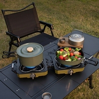 Réchaud de camping à gaz double brûleur en acier inoxydable coupe-vent, pliable, pour pique-nique en extérieur, cuisson pour 3-5 personnes