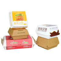 Caja de Papel Kraft Desechable Personalizada para Hamburguesas, Caja de Embalaje para Hamburguesas con Recubrimiento UV para Alimentos, para Restaurantes de Comida Rápida