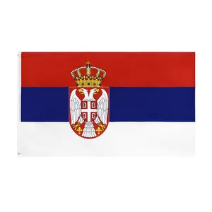 Sırp bayrakları 3x5 ft baskılı 68D kaliteli Polyester baskı ulusal bayrak