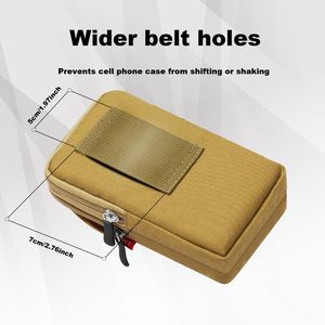 Tactische sportieve nylon telefoonholster met ritssluiting & gespsluiting voor heren, zwarte riemlus en zakken - Product Image 4