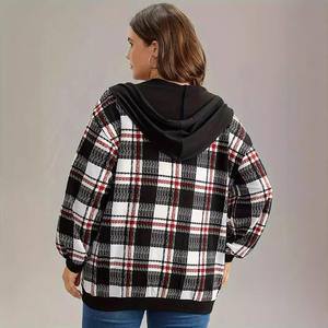 Para <span class=keywords><strong>Amazon</strong></span> Europeo Americano transfronterizo moda Casual Otoño Invierno suelta <span class=keywords><strong>chaqueta</strong></span> con capucha a cuadros para <span class=keywords><strong>mujer</strong></span> nueva cremallera frontal - Product Image 4