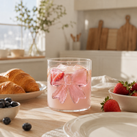 Tasse à eau en verre borosilicate transparent rose 3D nœud papillon de 11 oz, idéale pour jus froid, café glacé, latte et lait