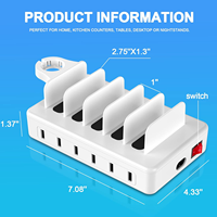 Bestseller Hub USB C 6 ports Chargeur PD 60W Charge rapide QC3.0 Station de charge Docking pour ordinateur portable et téléphone
