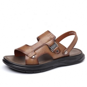 Sandales d'extérieur pour hommes, été, bout ouvert, semelle en caoutchouc, semelle intermédiaire en EVA, décontractées, à enfiler, dessus en cuir véritable, motif léopard, antichoc - Product Image 5