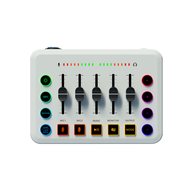 Gaming Audio Mixer Streaming RGB Mixer Support 48V Phantom Power Supply Singing Live Sound Card OTG Function Voice Tune