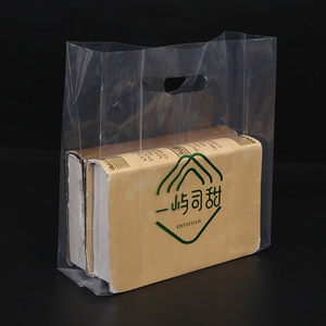 Wholesale Eco-Friendly Die Cut Handle Custom logo take out bags Shopping Groceries clear plastic bag