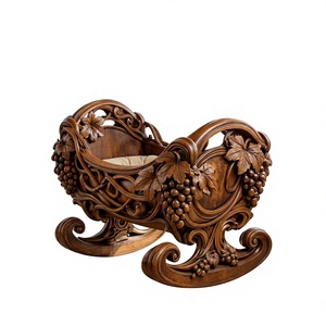 Berceau à bascule en bois sculpté artisanal pour bébé, design en vigne de vigne, style victorien, mobilier de chambre d'enfant, Maharashtra, INDIE - Product Image 5
