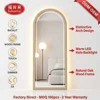 Miroir pleine longueur Fullkenlight Arch LED avec cadre en bois, rétroéclairage, capteur tactile, fixation murale, miroir intelligent pour chambre à coucher, miroir de corps entier