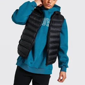 OEM Wholesale High Quality Men Winter Solid Outdoor Clothes Thick Bubble Hooded Jacket Custom Logo Warm Puffer Vest Men