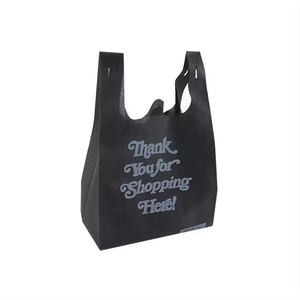 Hdpe alışveriş çantası s tek kullanımlık bakkal torbaları 1/6 siyah plastik alışveriş çantası beyaz logo - Product Image 4