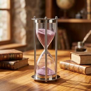 Modern Nautical Style Brass Sand Timer <b>Pink</b> with Nickel Finish Handmade for Desk Office Decor - Product Image 6