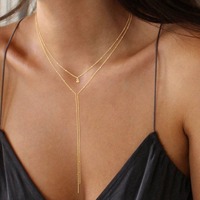 Collar de Clavícula en Forma de Y, Minimalista, Resistente al Agua, al Deslustre y a la Decoloración, de Acero Inoxidable Chapado en Oro de 18K, con Cuentas de Clip
