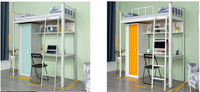 Lit mezzanine scolaire robuste avec bureau et casier lit dortoir pour étudiant lit superposé en acier