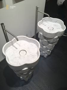YUSHI Lavabo sur pied personnalisable en marbre blanc de Carrare en forme de fleur, lavabo sur pied artisanal en pierre naturelle pour salle de bain - Product Image 2