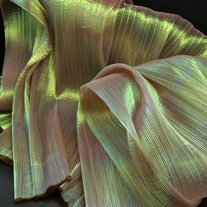 Дизайнерская флуоресцентная ткань с рюшами, красочная блестящая марлевая ткань, декор для сцены, свадьбы, вуаль, прозрачная голографическая складчатая ткань - Product Image 3