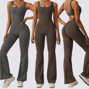 <b>Women's</b> Plus Size Summer Yoga Jumpsuit With V-Back Hollow Design Breathable Spandex Nylon Full Length Activewear <b>Bodysuit</b> - Product Image 3