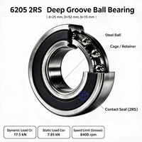 Roulements à billes à gorge profonde 6204-2RS 20x47x14mm, simple rangée, en acier chromé, étanches, haute vitesse, pour équipement industriel