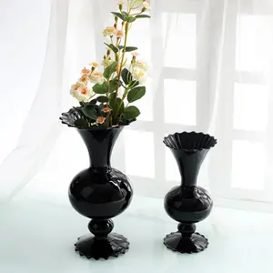 ホウケイ酸フラワータワーガラス花瓶結婚式の装飾のための結婚式のセンターピース黒い卓上花瓶