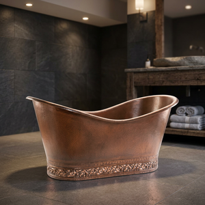 Baignoire ovale autoportante en cuivre avec base marron élégante sans couvercle Villa (Modèle CH-296) India Home Crafts - Product Image 1