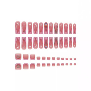 <span class=keywords><strong>Faux</strong></span> Ongles Détachables Polyvalents en <span class=keywords><strong>Marbre</strong></span> Français Scintillant Rose Diamant en Forme de Cœur, Application Classique pour Doigts et Ongles des Pieds – Vente en Gros - Product Image 2