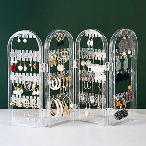 Présentoir à bijoux pliable à 4 portes, 240 trous, fait main, en plastique moderne blanc/noir/transparent, pour boucles d'oreilles et clous d'oreilles, étui de rangement de voyage - Product Image 3