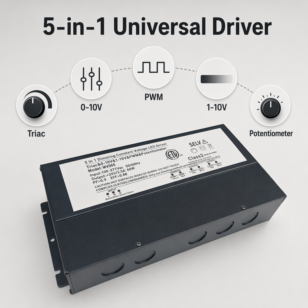 <strong>2026</strong> BST OEM Single 100W <strong>12V</strong> 5 <strong>in</strong> 1 Dimmable UL ETL 100-277V Junction Box <strong>Power</strong> Supply Constant Voltage Board Module Led Driver