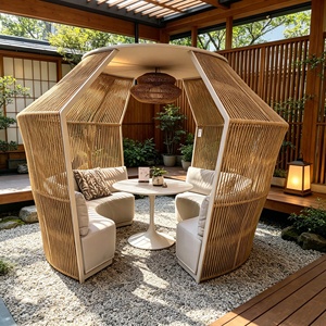 Vente chaude usine : Gazebo d'extérieur en rotin tressé, mobilier <span class=keywords><strong>de</strong></span> <span class=keywords><strong>jardin</strong></span> <span class=keywords><strong>de</strong></span> luxe pour villa, imperméable et protégé contre les UV, pavillon <span class=keywords><strong>de</strong></span> patio moderne - Product Image 6