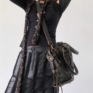<span class=keywords><strong>Sac</strong></span> bandoulière messager grande capacité pour femme, style vintage rétro européen-américain, en toile délavée, multi-poches, avec fermeture éclair, idéal pour l'été et la moto - Product Image 2