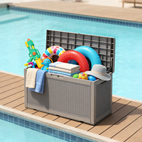 En stock aux États-Unis, boîte de rangement extérieure personnalisable de 380 L/100 gallons, grande boîte de rangement pour terrasse avec bordure pour outils, jardin et piscine