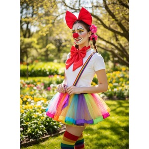 8 piezas de disfraz de payaso PESENAR <span class=keywords><strong>para</strong></span> mujer: diadema, nariz falsa, banda <span class=keywords><strong>para</strong></span> el <span class=keywords><strong>pelo</strong></span>, corbatín, correa <span class=keywords><strong>para</strong></span> el hombro, falda corta, medias - Product Image 3