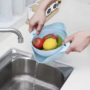 Panier de lavage de cuisine rond à double drain pour fruits et légumes, passoire et égouttoir de qualité supérieure, vente en gros - Product Image 4