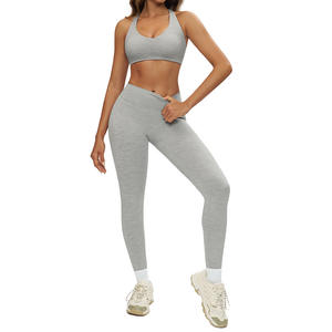 بدلة يوجا أوروبية وأمريكية ضيقة ذات لون موحد وقابلة للتنفس، طقم من قطعتين للجري واللياقة البدنية والرياضات الخارجية - Product Image 5