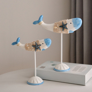 รูปปั้นปลาไม้เมดิเตอร์เรเนียน 4 ชิ้น งานฝีมือสำหรับตกแต่งห้องนั่งเล่น ชั้นวางหนังสือบนโต๊ะ - Product Image 2