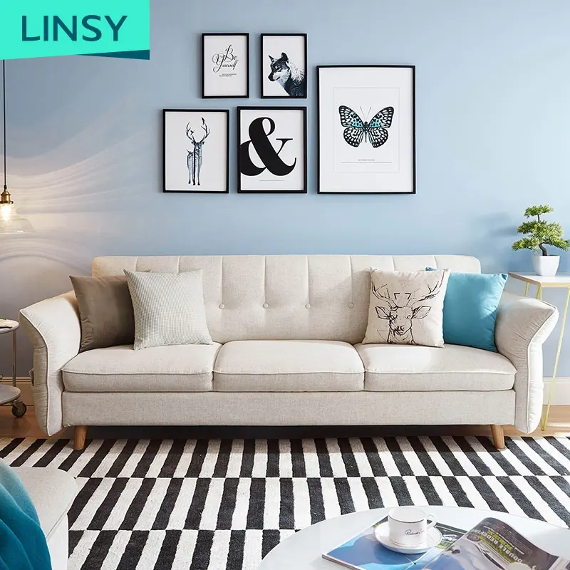 Linsy Nordic Home 1 2 34シーター折りたたみ式ファブリックソファ木製ソファL字型モダンソファセット家具リビングルーム1012