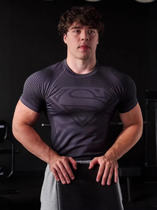 T-shirt de compression sans couture pour homme, personnalisé OEM, imprimé inspiré de <span class=keywords><strong>Superman</strong></span>, coupe ajustée, anti-humidité, pour la gym et l'entraînement - Product Image 3
