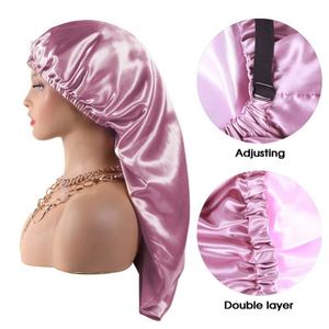 Custom Silk <b>Extra</b> <b>Large</b> Long Satin Bonnet for Curly Hair Stay on All Night With Tie Band Loop Button Promotion Gift - Product Image 1