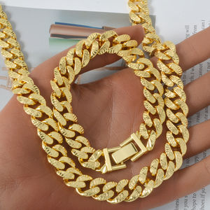 Ensemble collier et bracelet en laiton plaqué or 18 carats, chaîne cube hip-hop pour femmes - Product Image 4