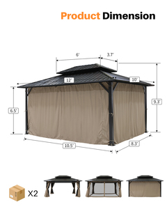 10x12 WeatherFlex 3-in-1 Bugproof Mesh Gazeboストームプルーフデュアルルーフ & スナップオンカーテン屋外パティオオアシス用 - Product Image 4