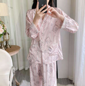 Coquette <span class=keywords><strong>Hello</strong></span> <span class=keywords><strong>Kitty</strong></span> <span class=keywords><strong>Pijama</strong></span> Set Encaje Trim Anime Rayas Pijamas Lindo y Sexy Primavera/Otoño Loungewear 2 Pc Ropa de casa - Product Image 4