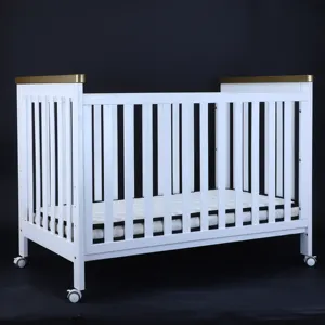 2023 Factory Price White Color Pine Wood Baby Sleeping Bed Newborn Baby Bed Crib