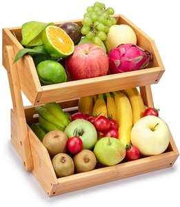 Cesta de bambú Natural de 2 niveles para frutas, Bol respetuoso con el medio ambiente, cesta de almacenamiento de pan para cocina, mesa de comedor - Product Image 4