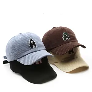 工厂复古经典灯芯绒爸爸帽子补丁定制标志6面板运动队棒球帽
