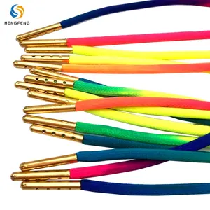Cordones de zapatos lacets chaussure wholesale rainbow round polyester shoelaces with metal ends